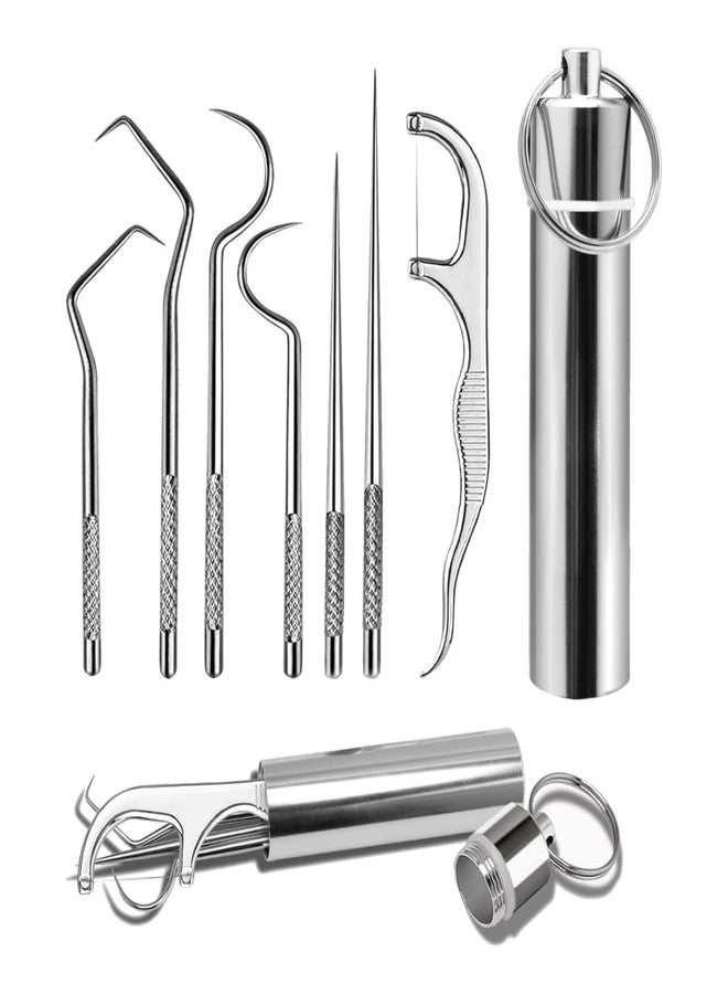 FALSHRUTI 7Pieces Portable Stainless Steel Toothpicks Pocket Set, Reusable Metal Toothpicks Cleaning Kit with Holder for Outdoor Picnic Camping Traveling - Image 1